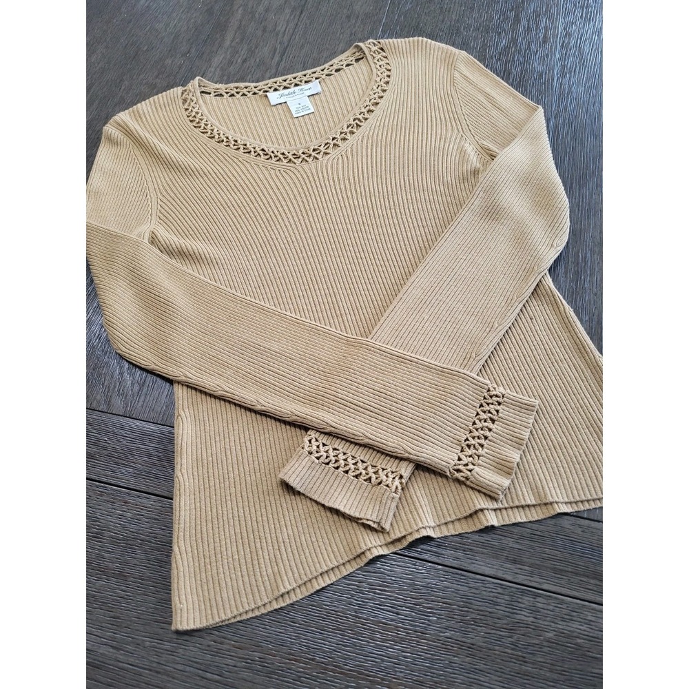Judith Hart Women's Hart Silk Viscose V-Neck Ribbed Tan  Sweater Shirt Top  Sz S